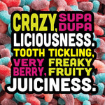 Trolli berry flavored dual color sour gummy worms displayed open