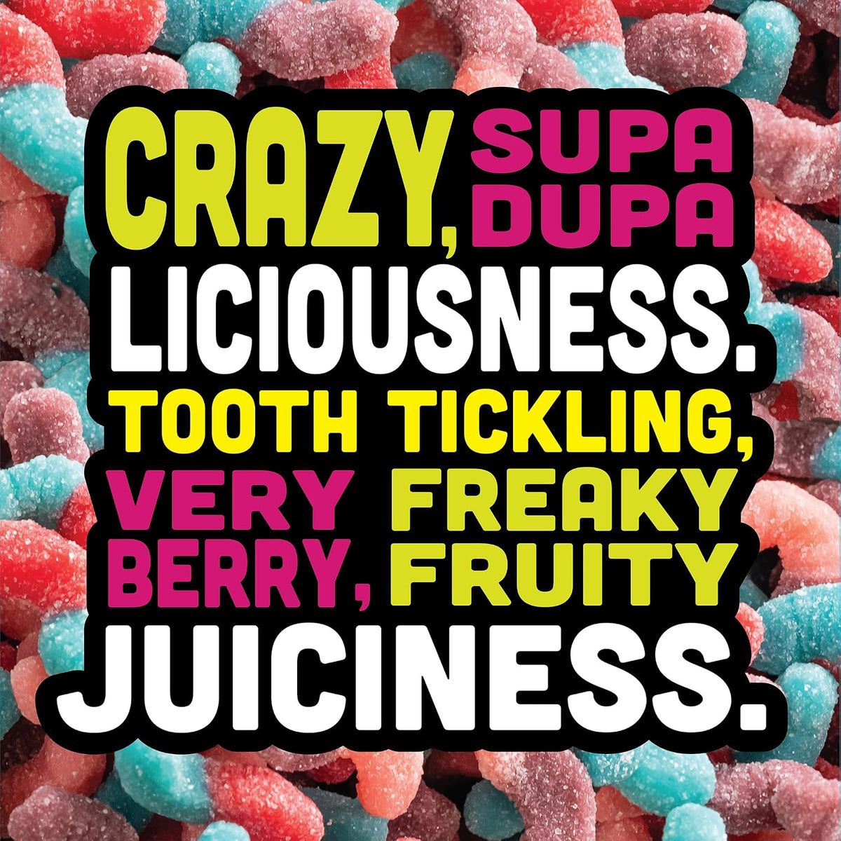 Trolli berry flavored dual color sour gummy worms displayed open