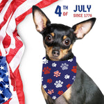 Small puppy wearing the adjusted GHSJYO Independence Day red and white star patterned neck wear