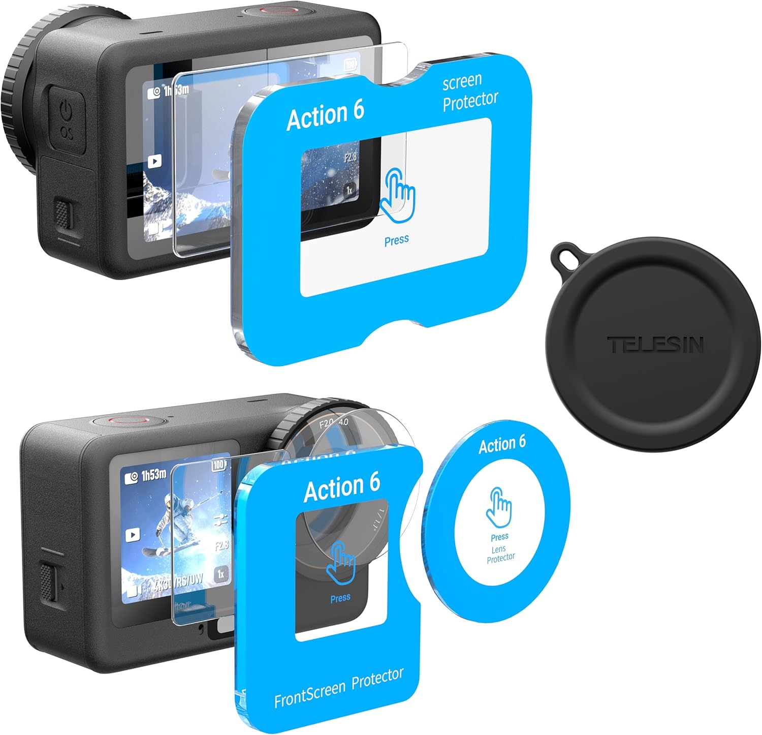 TELESIN AR-Ultra screen and lens protector kit front view for action camera protection