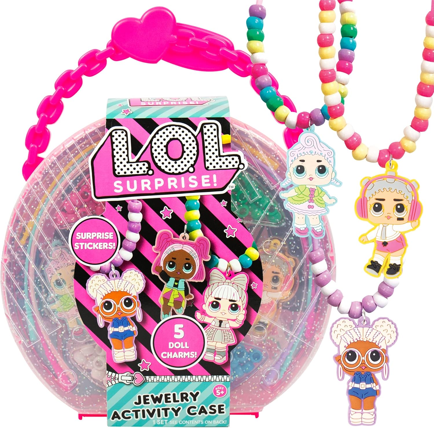 Horizon Group USA LOL Surprise Jewelry Activity Case front view featuring the pink glitter storage box.