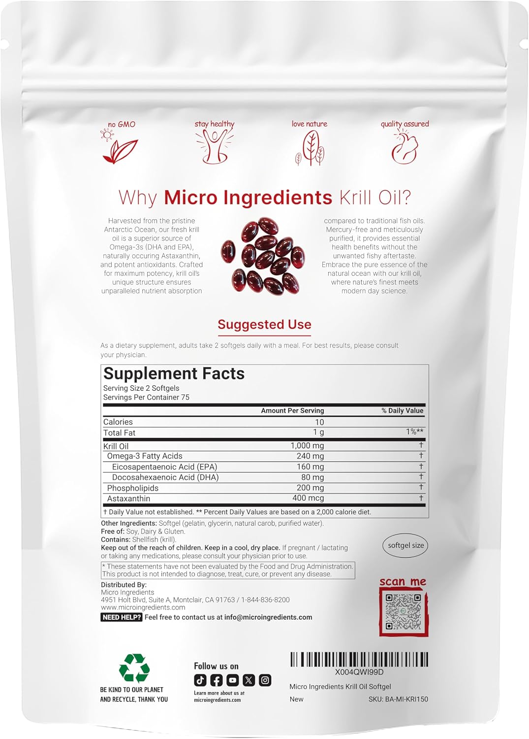 Micro Ingredients Antarctic Krill Oil supplement facts label