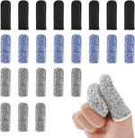Ouligay 24 piece cut resistant finger cots pack front view showing black grey and blue protective sleeves