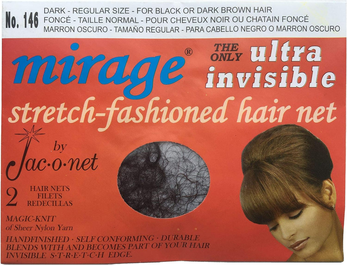 Jac-O-Net Mirage Ultra-Invisible Dark Hair Net front view packaging