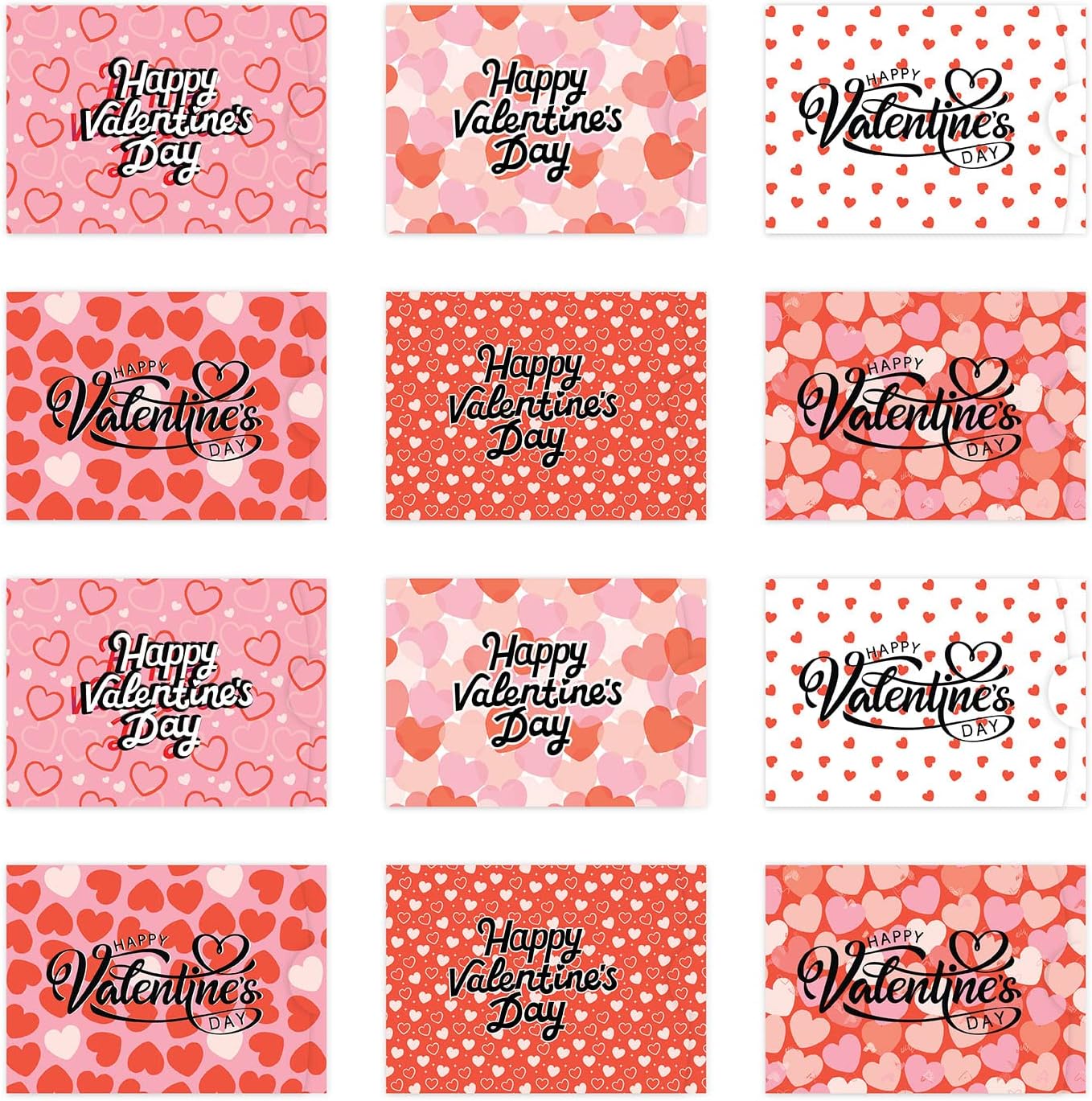 Andaz Press 12 Pack Assorted Happy Valentine's Day Gift Card Holders 4.25 x 3-Inch Pink Red Credit Card Size Sleeves, Valentines Day Gift Card Holder for Kids, Teacher Valentine Cards Valentines Cards - Image 1