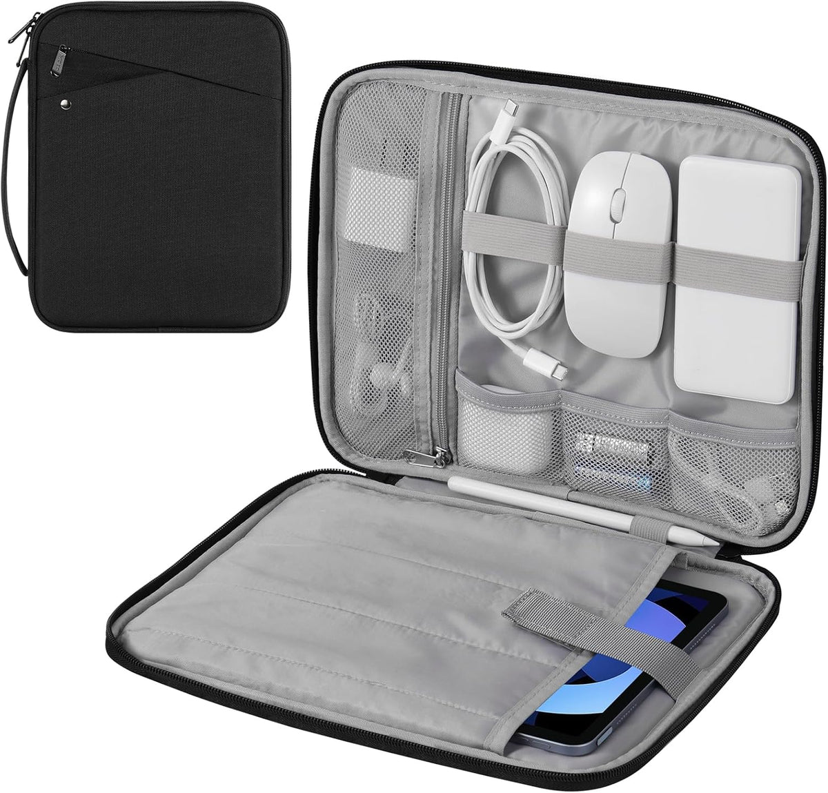 MoKo tablet sleeve carrying case front view in black color showing the clean minimalist exterior polyester fabric.
