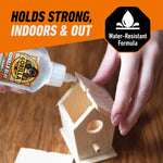 Clear gorilla glue application on wood surface