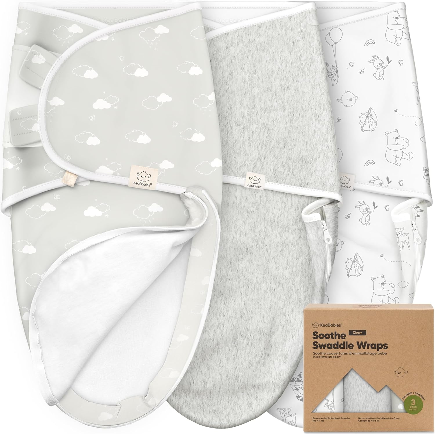 KeaBabies Soothe Baby Swaddle Sleep Sacks 3-Pack front view