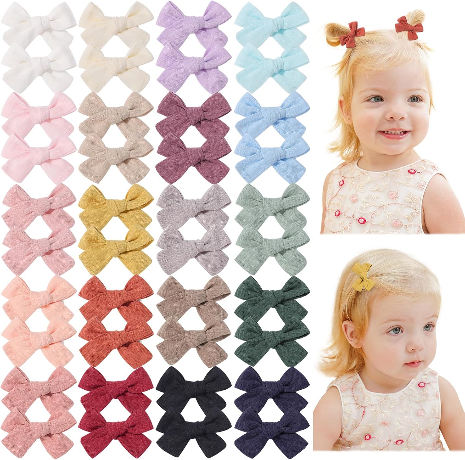 Jollybows linen hair bow clips 40 piece set front view