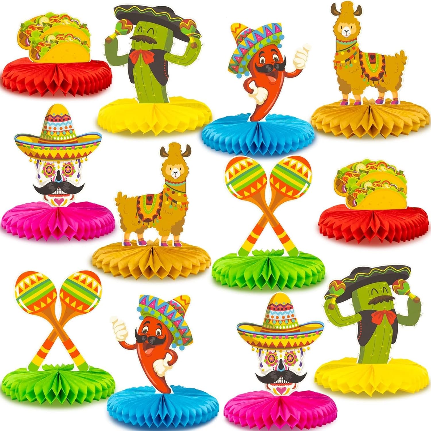 Kockuu 12pcs Mexican fiesta honeycomb table centerpieces front view