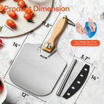 Leteuke 12x14 metal pizza spatula with foldable wooden handle extended