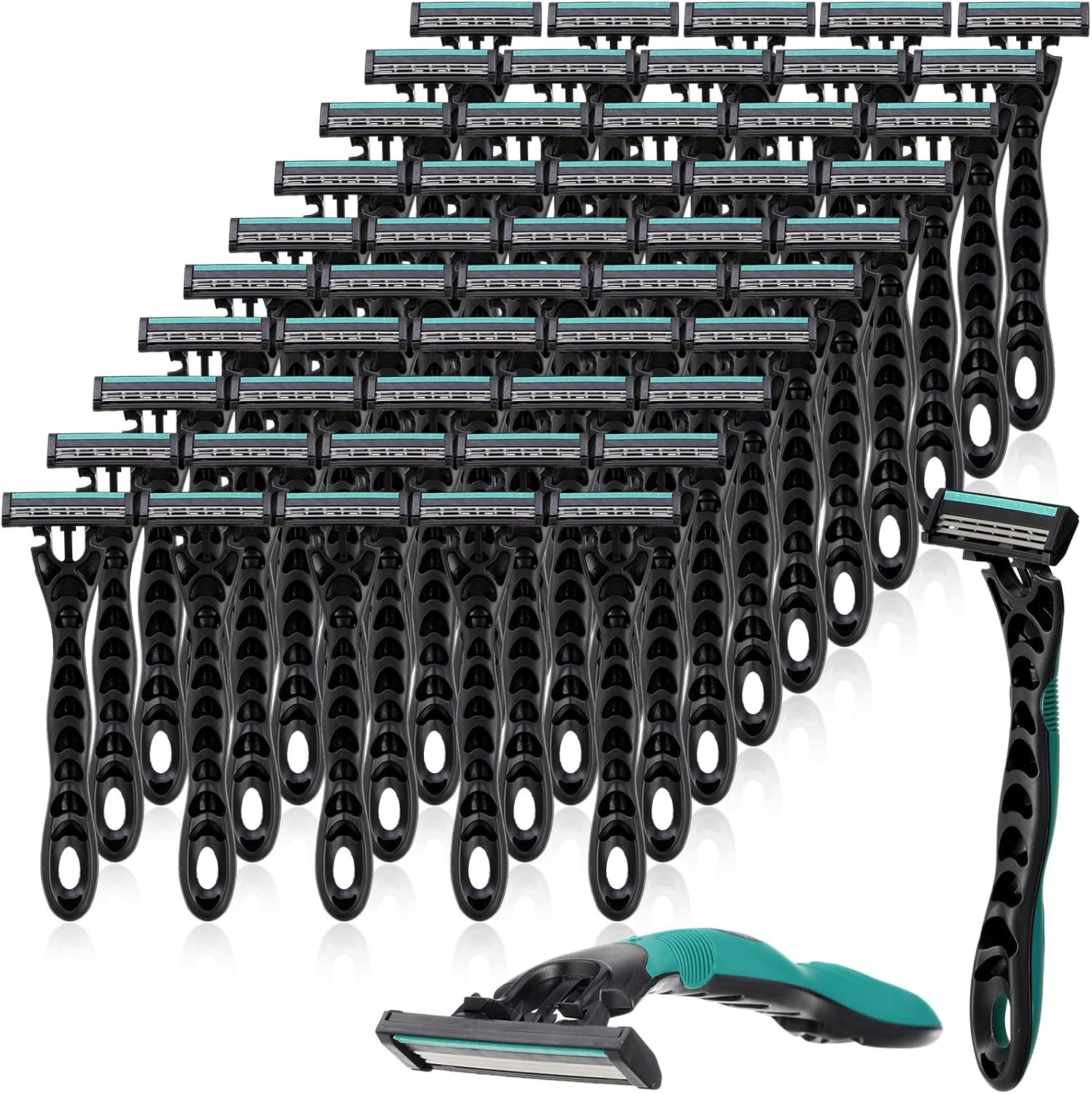 Leriton 50 Pcs Men's Disposable Razors bulk pack front view