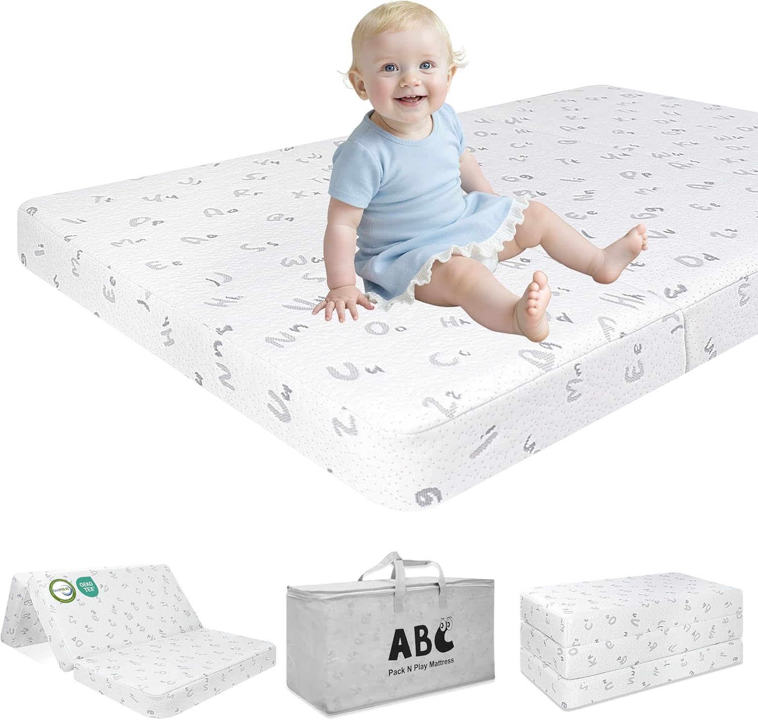 Voomf trifold pack and play mattress front view