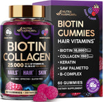 Nutraharmony Biotin Collagen Gummies 60 count front bottle view for hair growth support.