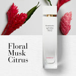 Authentic imported floral woody musk fragrance bottle close up view