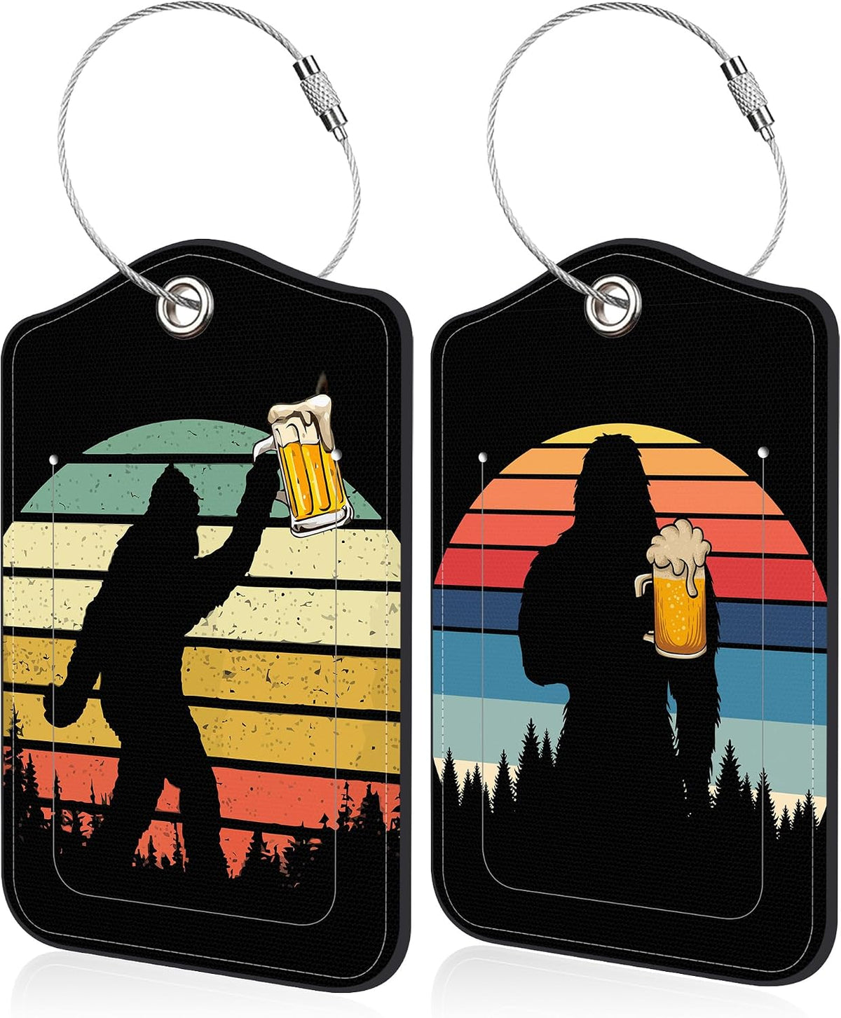 Mountain nature print luggage tag paired with travel backpack