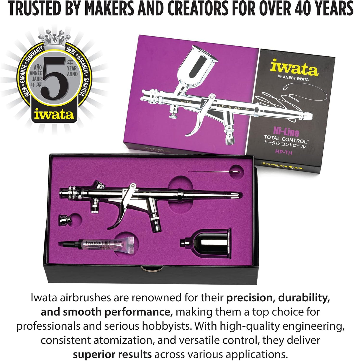 Iwata Hi-Line HP-TH airbrush showing 0.5 fluid ounce gravity feed cup
