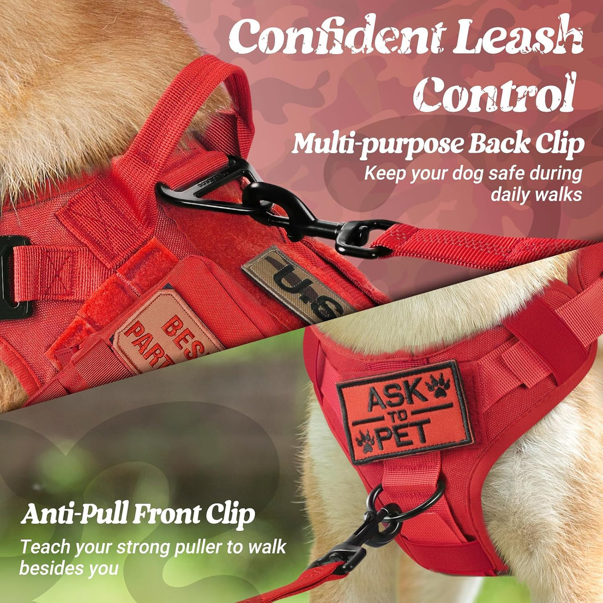 Close-up of heavy-duty metal shoulder buckles and reinforced stitching.