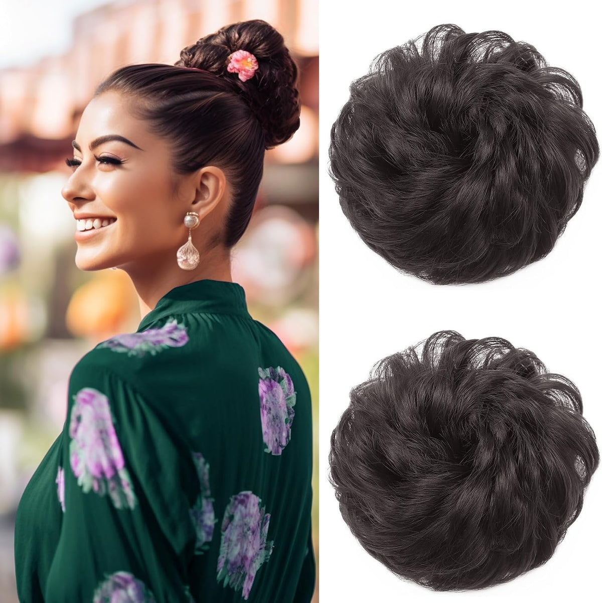 2Pcs Messy Hair Bun Hair Piece Scrunchy ExtensionDimgray - Image 10