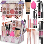 KAVCENT All In One Makeup Kit front view showing open eyeshadow palette and cosmetic contents