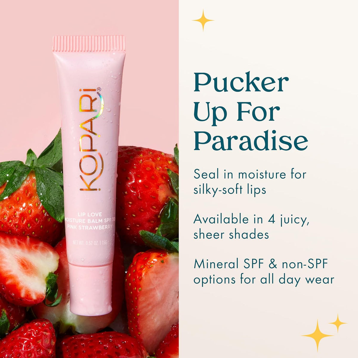 Kopari ceramide hydrating lip balm cap removed product display