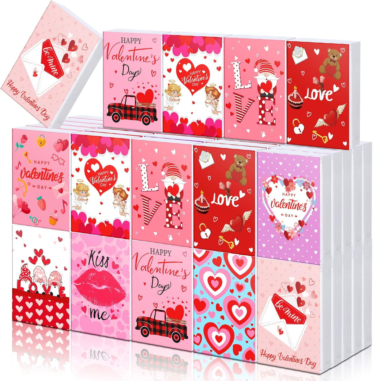 Jetec Valentine's Day pocket travel size facial tissues front view showing romantic gnomes design