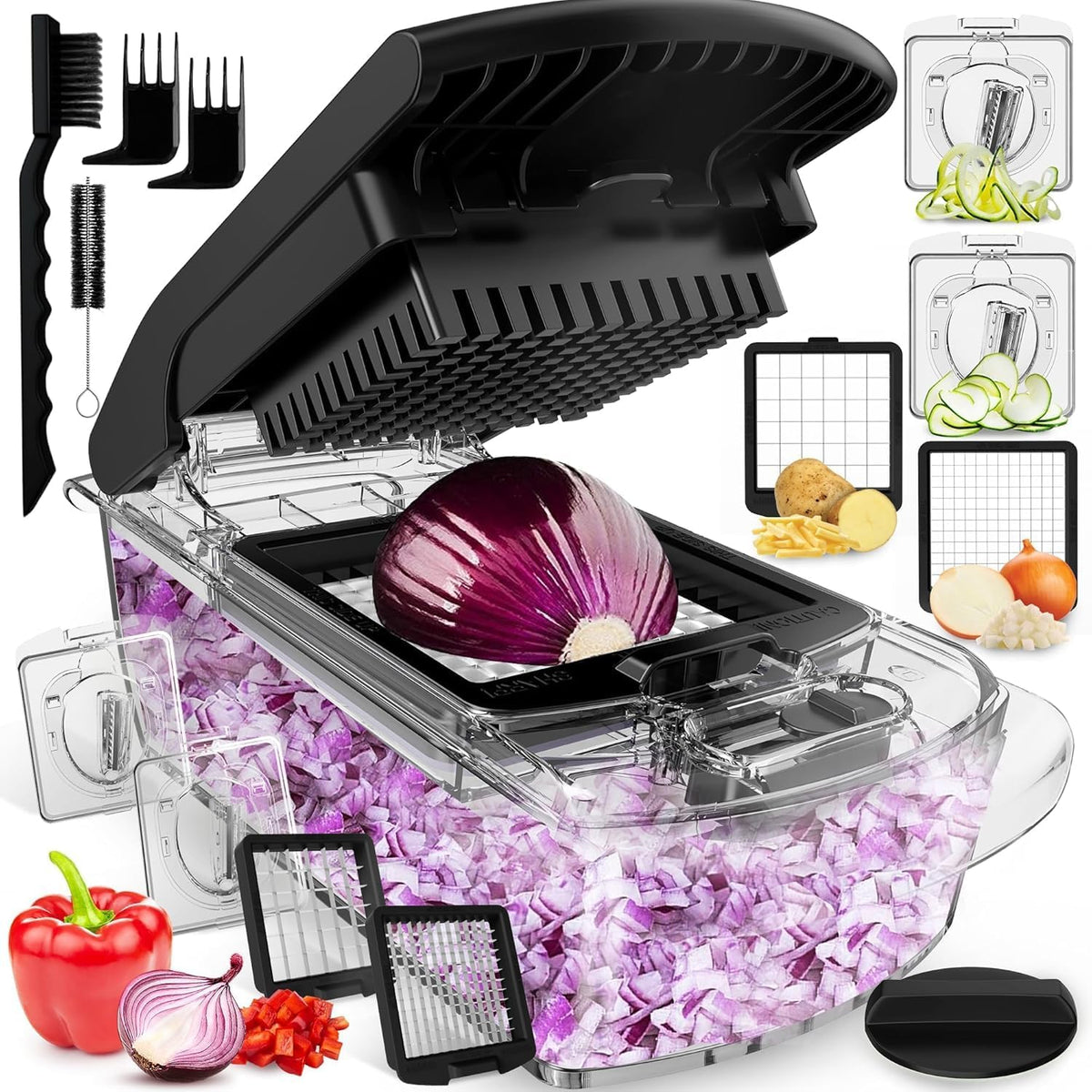 Fullstar Pro Original Vegetable Chopper & Spiralizer, Kitchen Prep Tool | 4 in 1 Veggie Slicer, Onion & Fruit Cutter with Sharp Stainless Steel Blades & Container, All-in-One Food Prep Tool (White) - Image 12