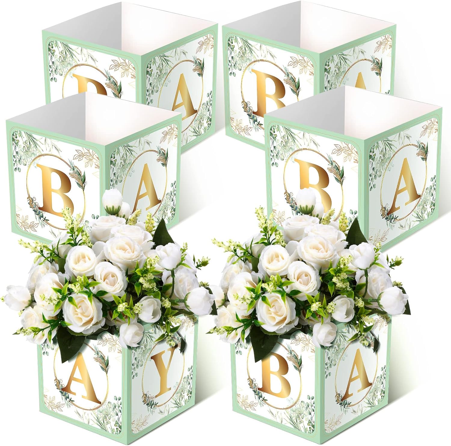 Bucherry baby shower centerpiece flower boxes front view