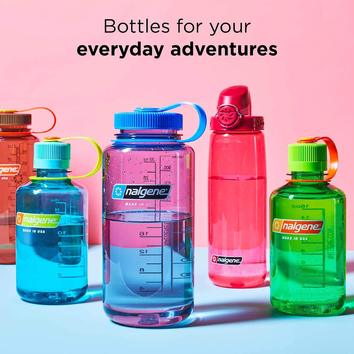 Nalgene BPA-free water bottle angled view highlighting the contoured drinking spout