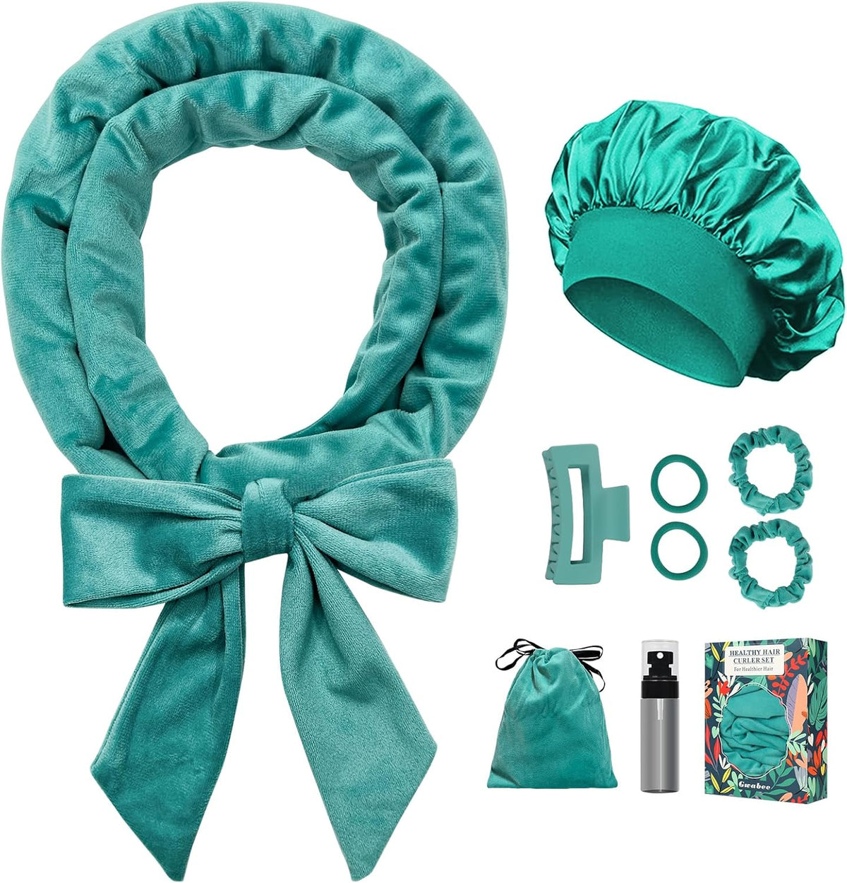 Gwabee no heat overnight curl headband blue green front view of the packaging