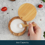 KitchenDao bamboo salt box showing swivel magnetic lid