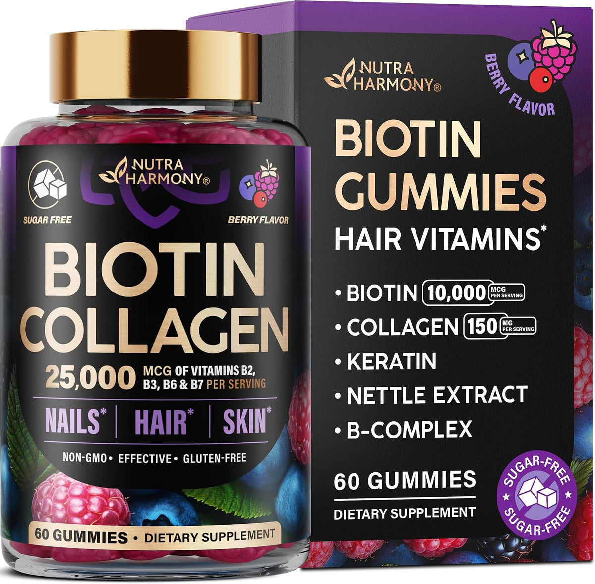 Biotin Gummies for Hair Growth Support - for Women & Men - Berry, Pack of 2 | Biotin 10000mcg, Collagen, Keratin, Hyaluronic Acid, B-Complex, Saw Palmetto - Hair, Skin & Nail Strengt Support - Sugar-Free - Image 11