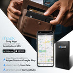 Trakcell slim wallet finder card lifestyle flat lay