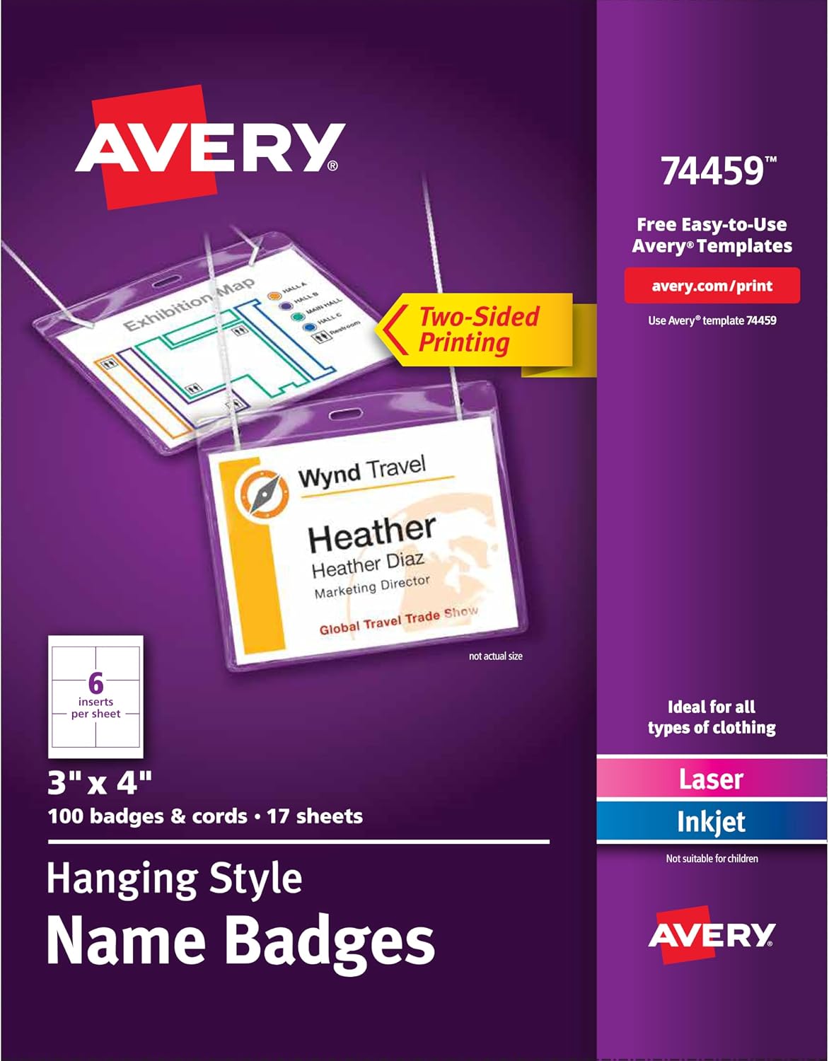 Avery Customizable Name Badges, Cord Hanging Style, 3" x 4", Laser/Inkjet Printable Name Tag Inserts, 50 Total (74520) - Image 9