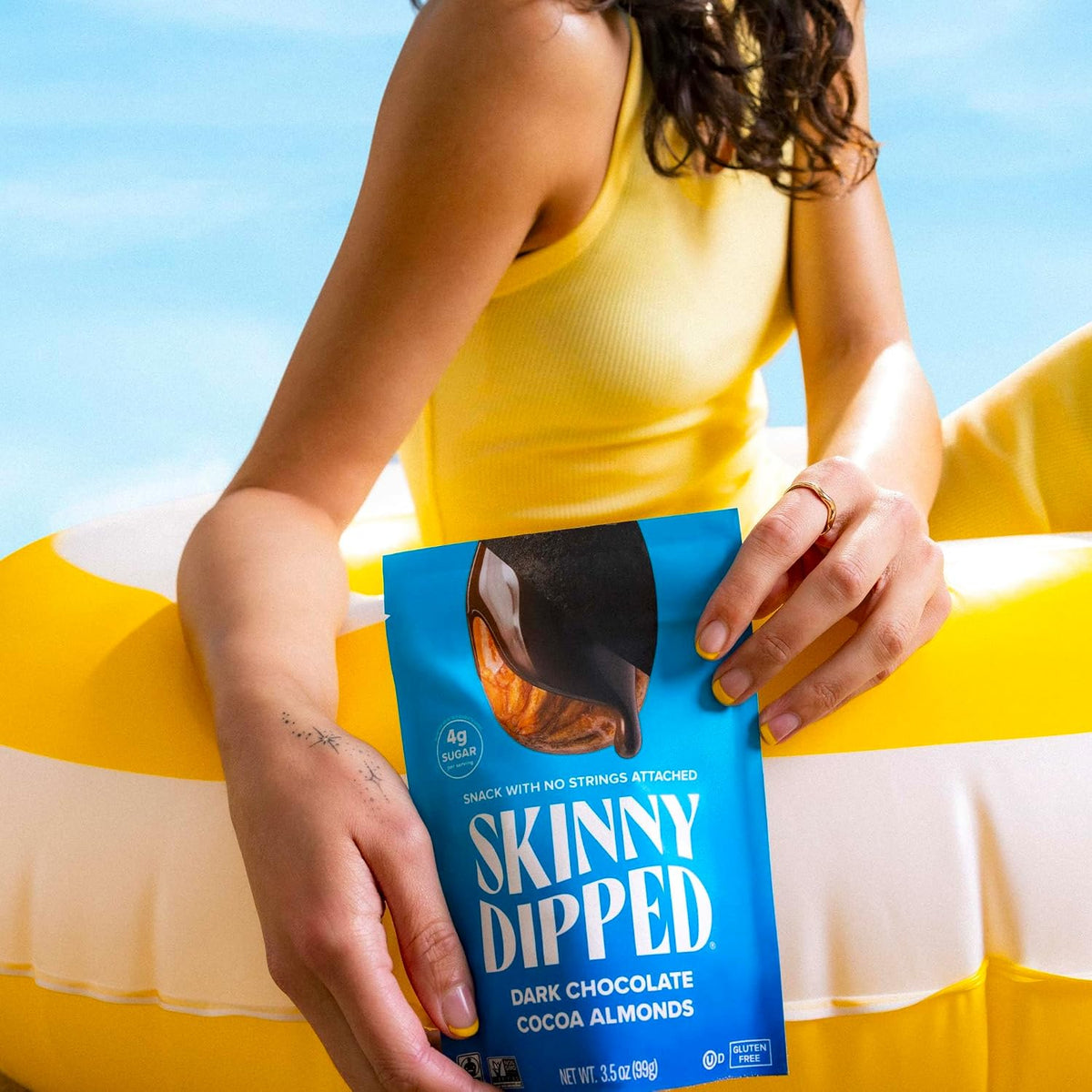 Authentic SkinnyDipped USA imported snacks packaging back details