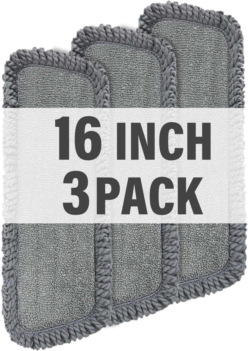 16.5 inch Mop Pads Refills, 3 Pack Microfiber Reusable Replacement Mop Pads Flat Replacements Heads for Wet Or Dry Floor Cleaning and Scrubbing, Grey Tassel Cloth - Image 1