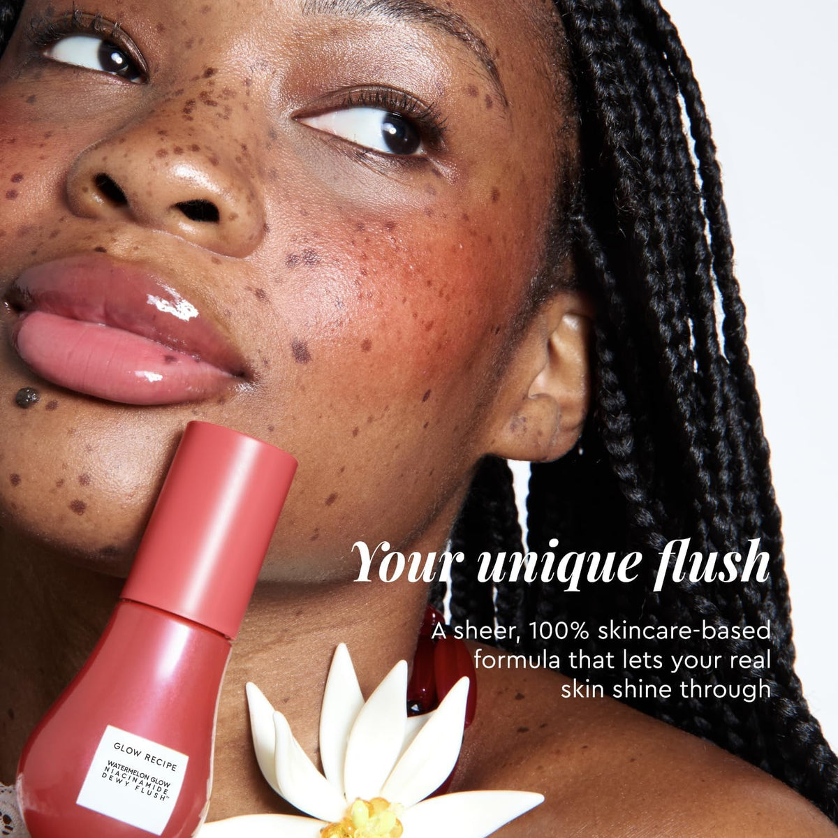 Glow Recipe Cherry Flush liquid blush serum with doe foot applicator pulled out to demonstrate texture and color