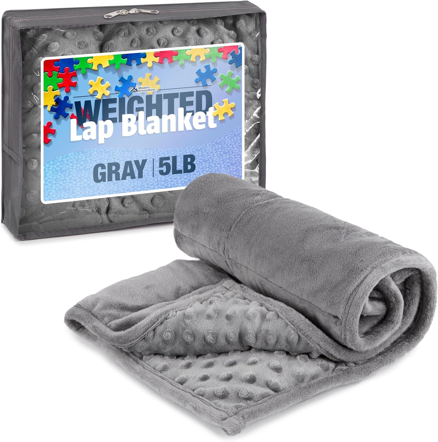 Kidaddle 5lb weighted lap blanket in grey front view for sensory support