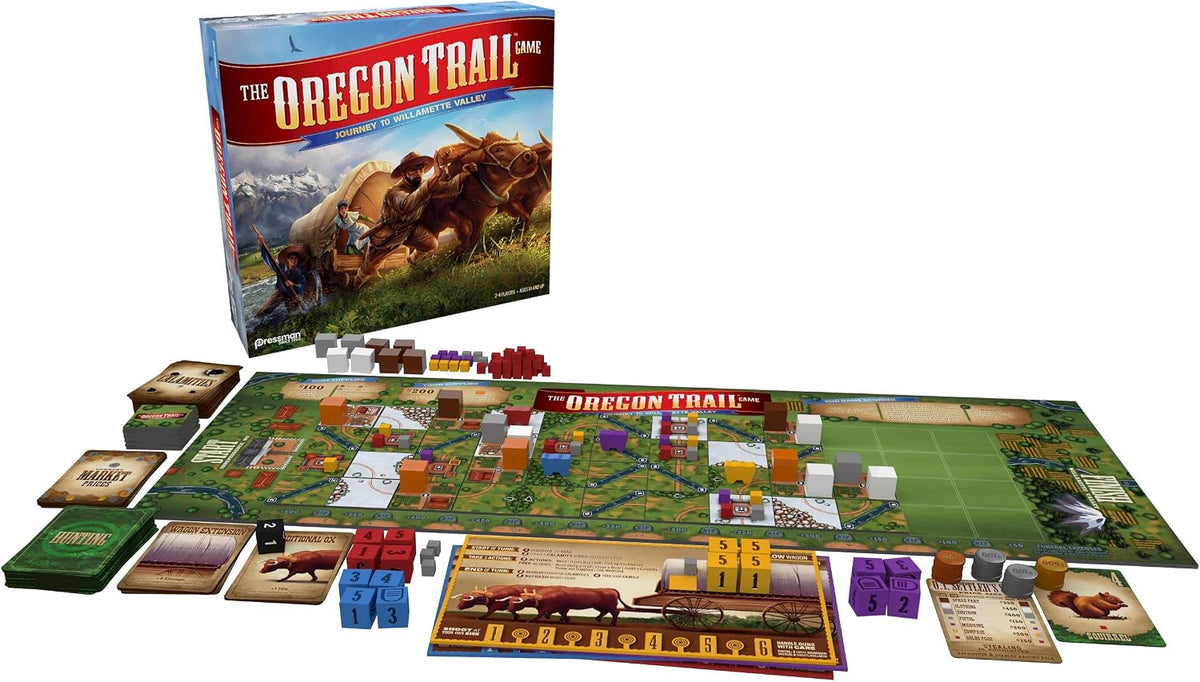 Pressman The Oregon Trail Board Game components and trail tiles