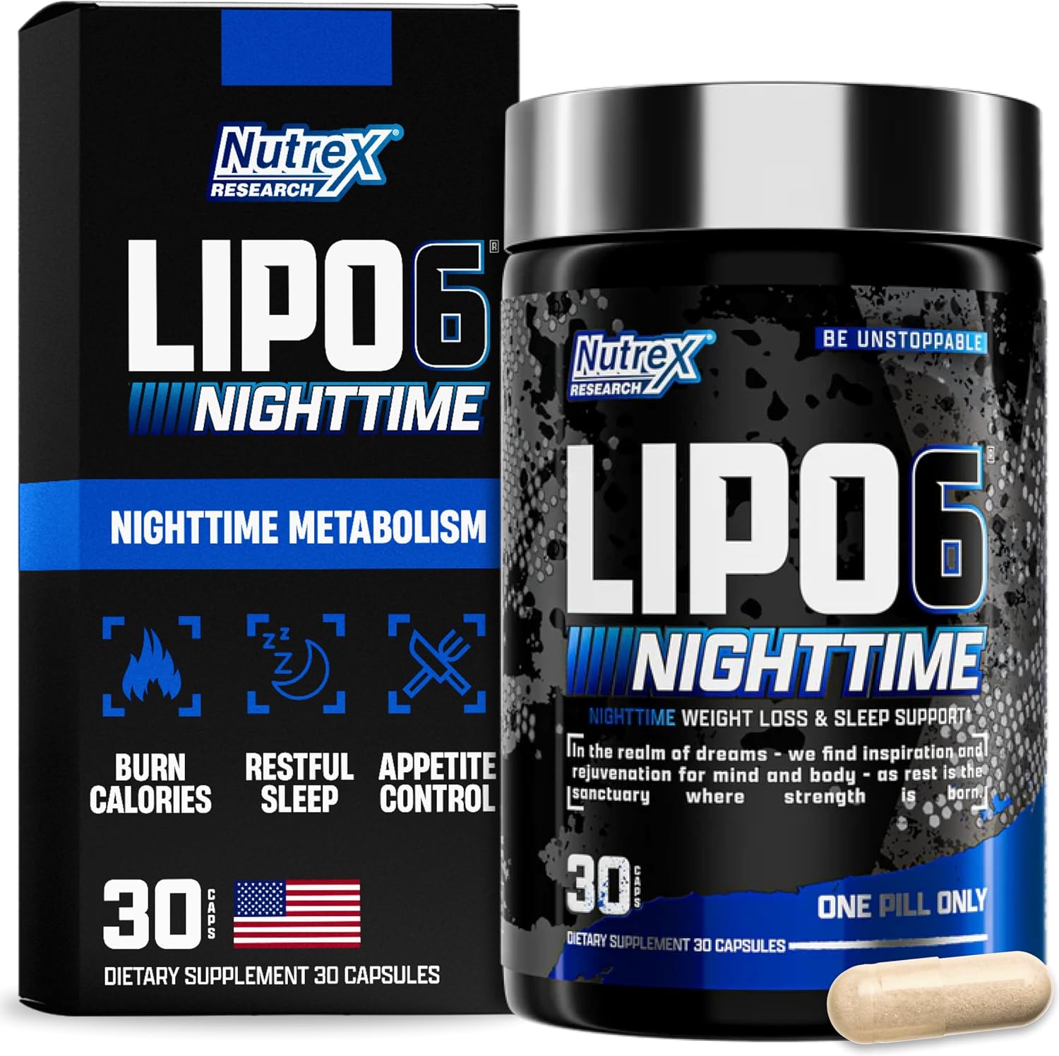 Nutrex Lipo 6 Nighttime Fat Burner | Melatonin Sleep Aid & Weight Loss Diet Pills for Men and Women | Night Time Metabolism Booster Appetite Suppressant | 30 Servings (1) - Image 1