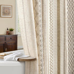 NDDYCU Boho Linen Shower Curtain front view hanging in a modern farmhouse bathroom setup