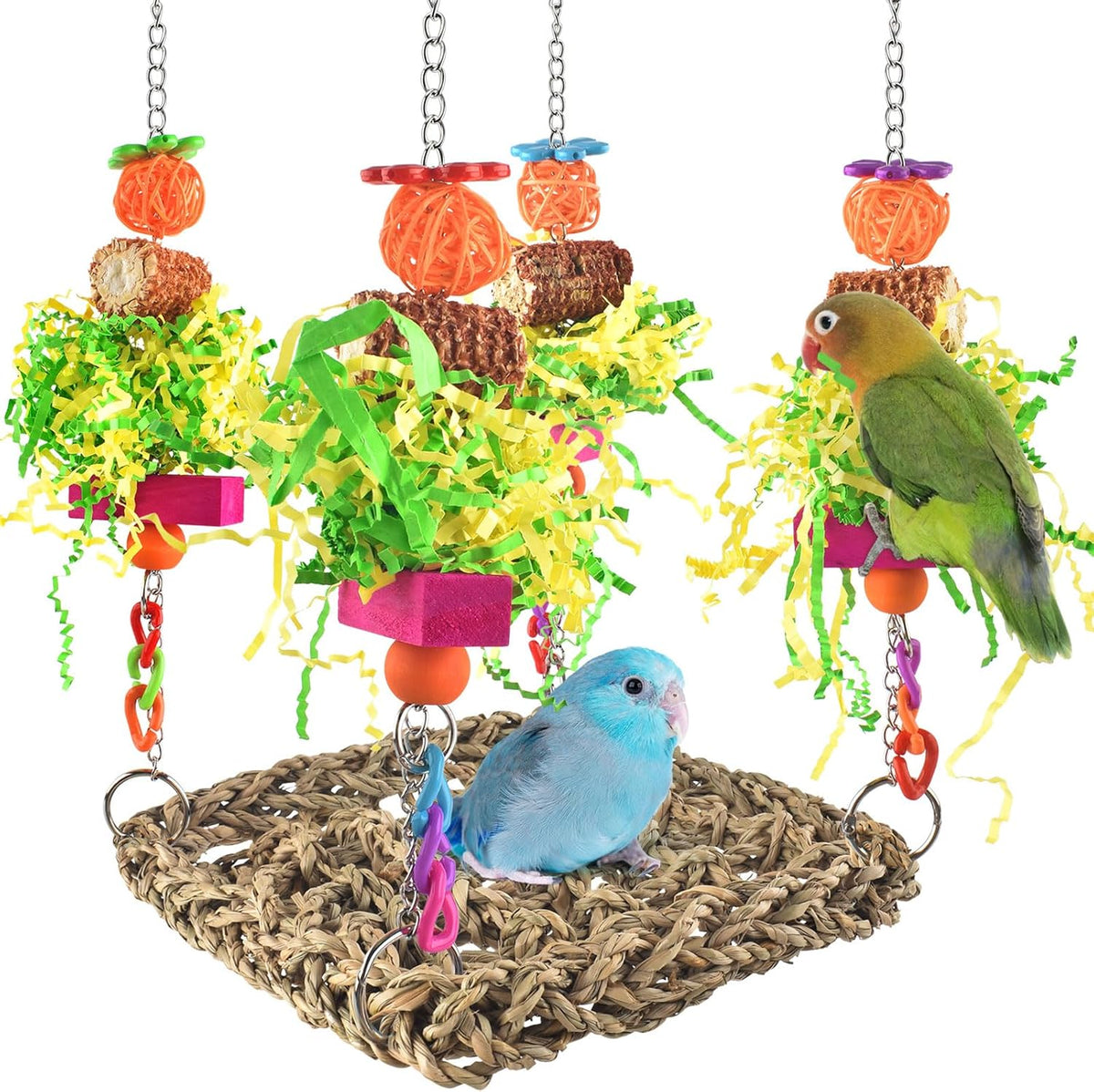 Green variant ERKOON bird toy mat designed for small parrots.
