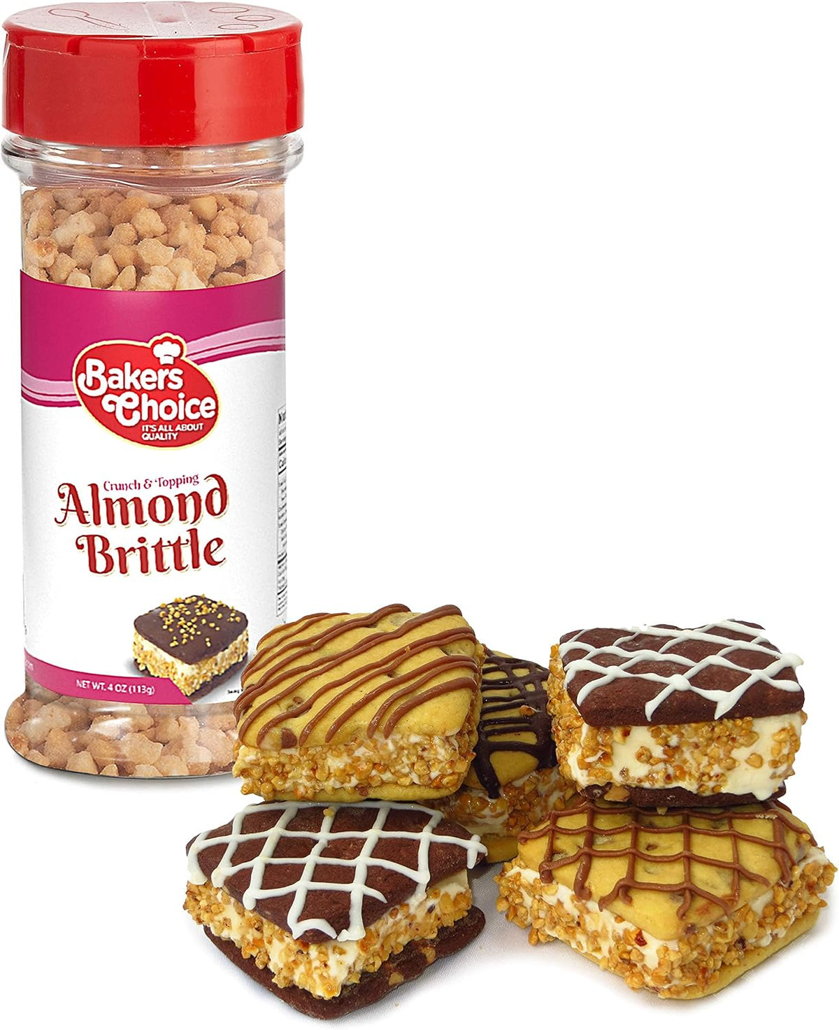 Back label of the kosher certified almond brittle container displaying the minimal ingredient list.