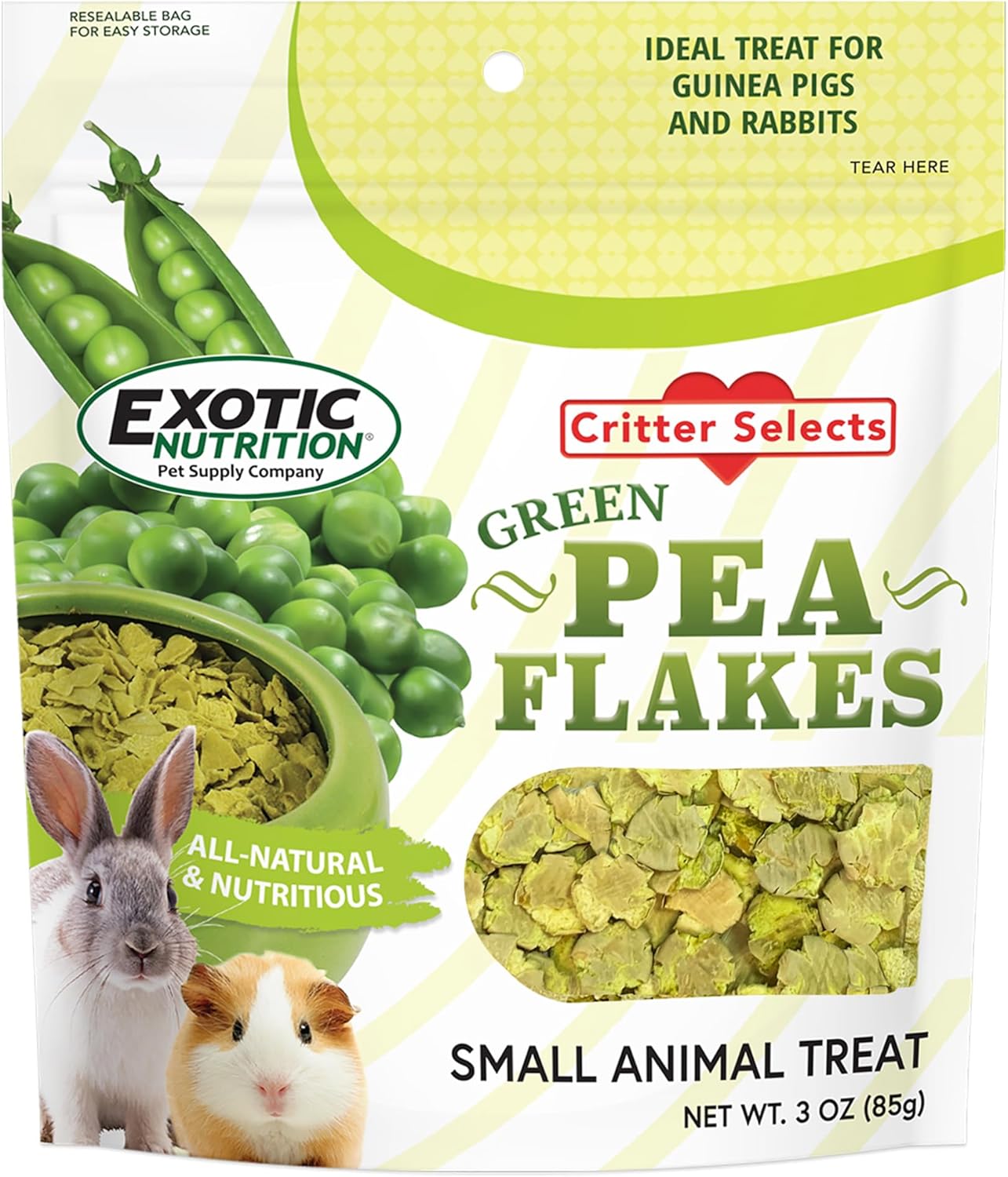 Exotic Nutrition Green Pea Flakes front view of three ounce packaging