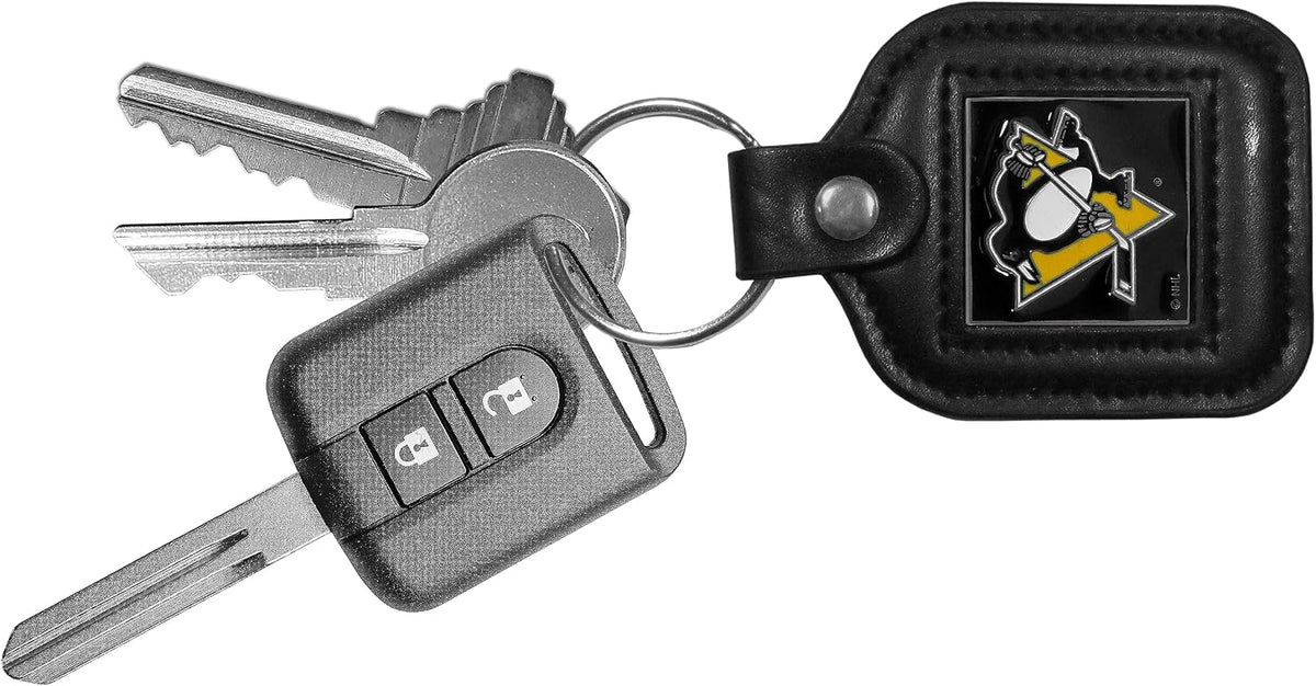 Pittsburgh Penguins square leather key fob angled view