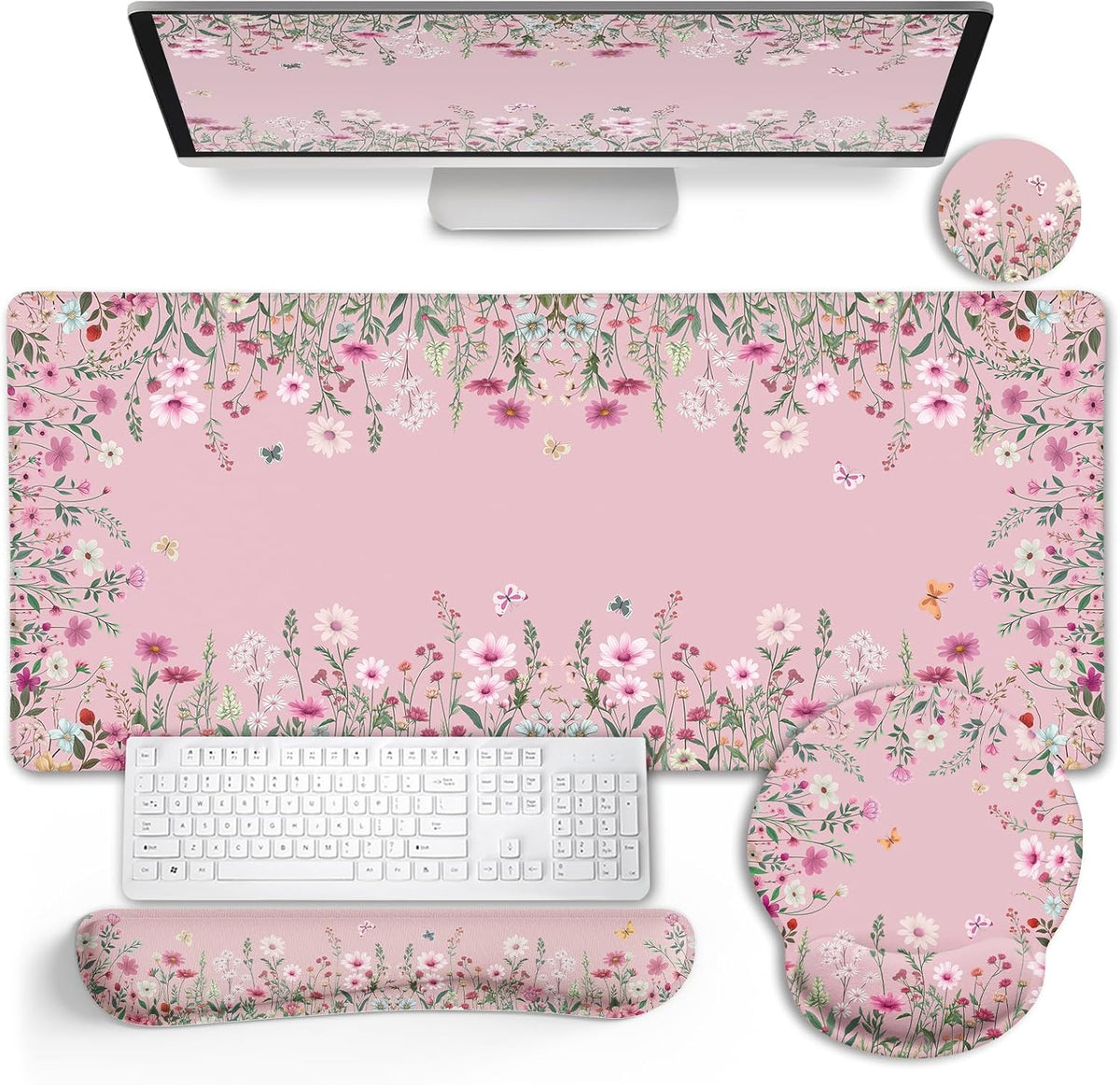 LIMKRIAN Desk Mat Pad Set, Large Mouse Pad with Wrist Rest, Stay Positive | Ergonomic Mouse Pad, Gaming Computer Keyboard Mat Wrist Support, Coaster, Home Office Desk Accessories Decor Supplies - Image 9