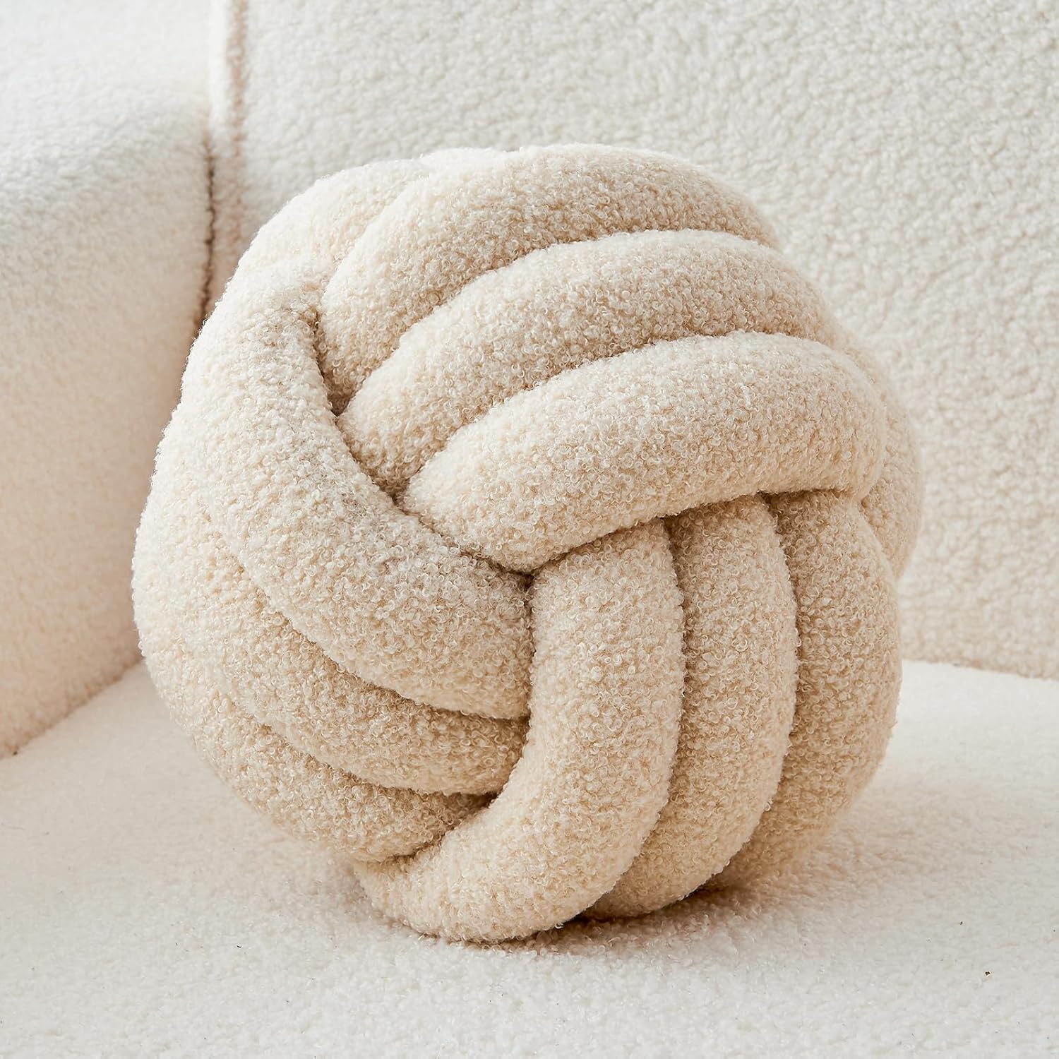Lusjnge beige knot pillow ball front view for home decor