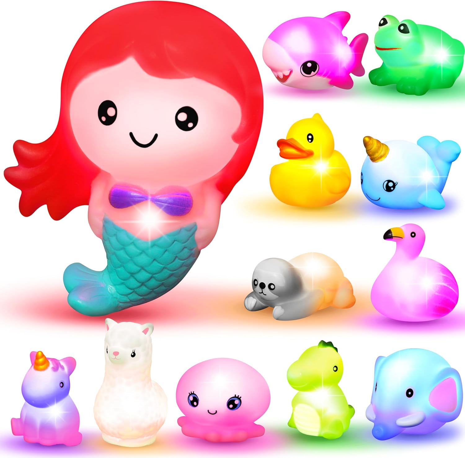 Joyin 12 pieces light up bath toys mermaid and marine animal collection front view