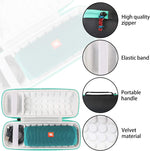 Teal hard storage box with built-in cable accessory pocket
