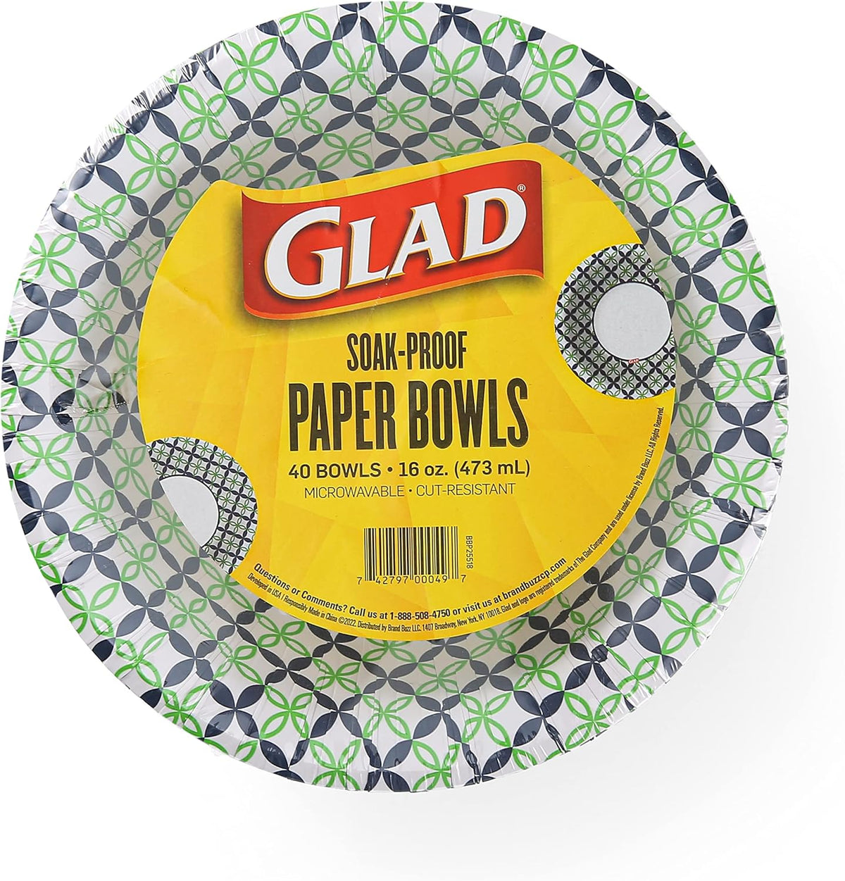 Glad Happy Daisies Round Disposable Paper Bowls front view heavy duty tableware.